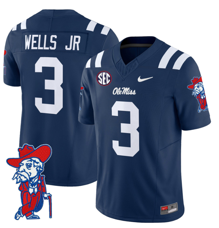 Antwane Wells Jr Jersey #3 Ole Miss Rebels Vapor Limited College Football Stitched Navy