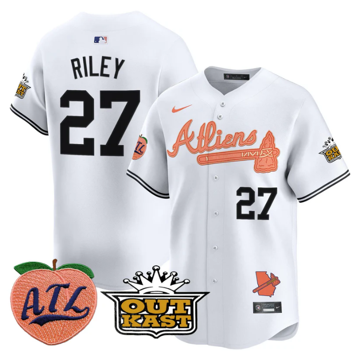 Austin Riley Jersey #27 Atlanta Braves Atliens Peach Vapor Premier Limited Stitched White