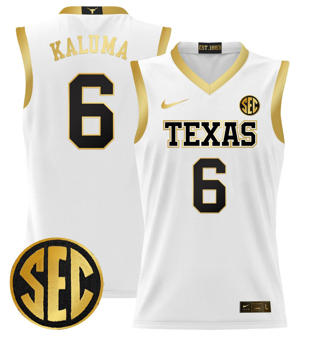 Arthur Kaluma Jersey #6 Texas Longhorns 2024 Lightweight Basketball White Gold