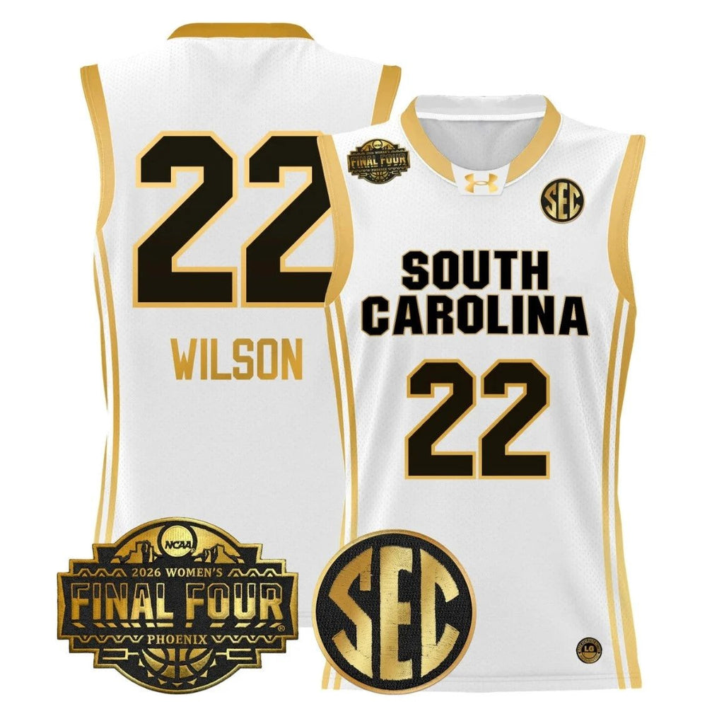 A'ja Wilson Jersey #22 South Carolina 2026 Final Four Stitched White Gold