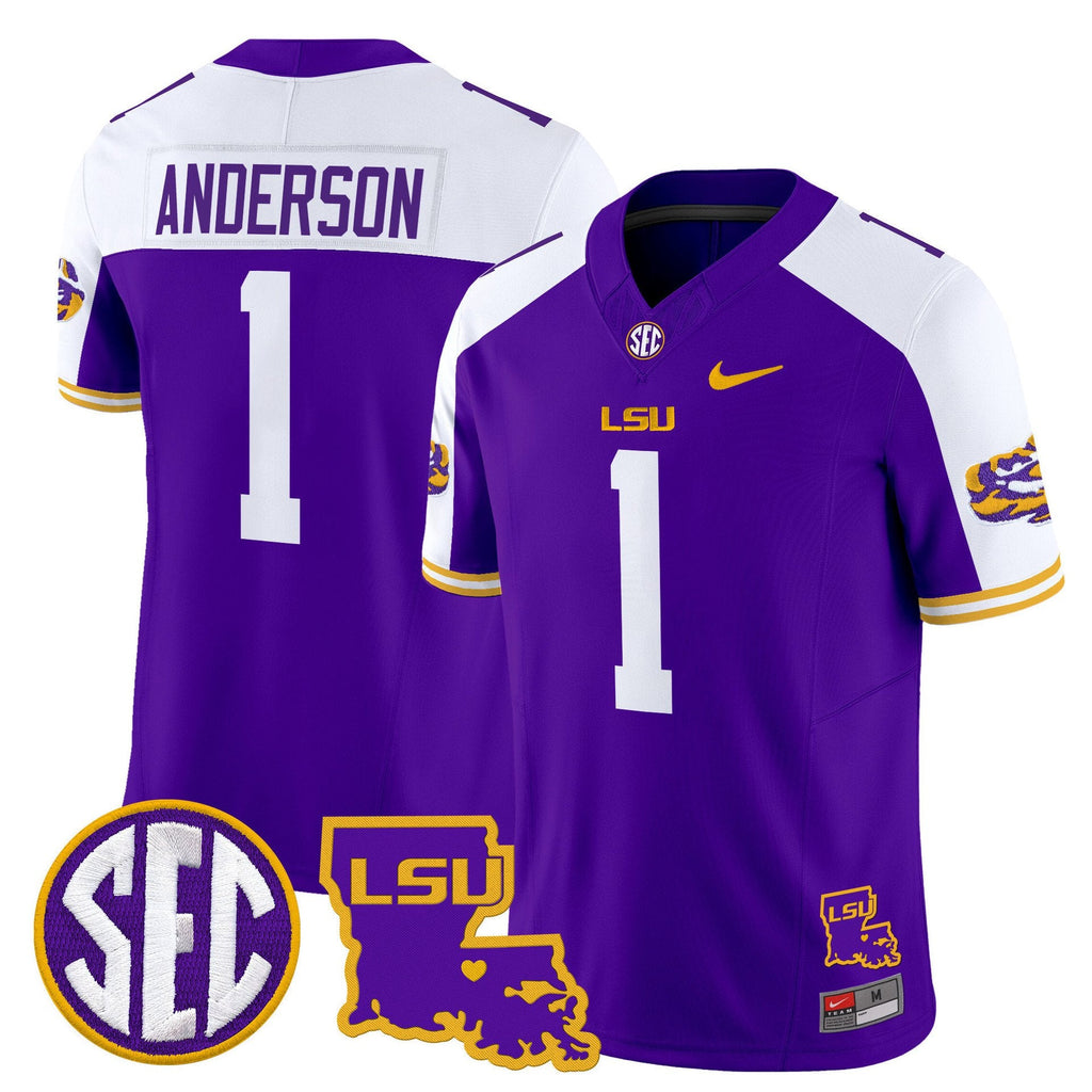 Aaron Anderson Jersey #1 LSU Tigers 2025 Louisiana Patch Stitched Purple Alter