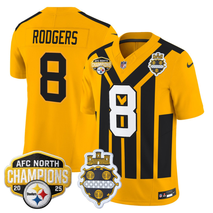 Aaron Rodgers Jersey #8 AFC North Division Champions 2025 Stitched 1933 Throwback
