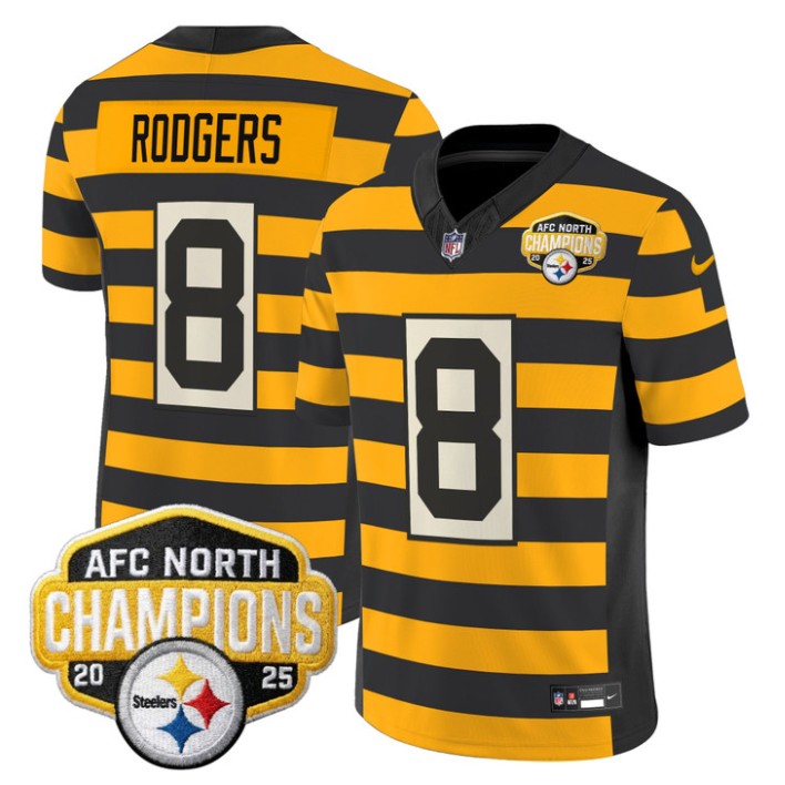 Aaron Rodgers Jersey #8 AFC North Division Champions 2025 Stitched Bumblebee