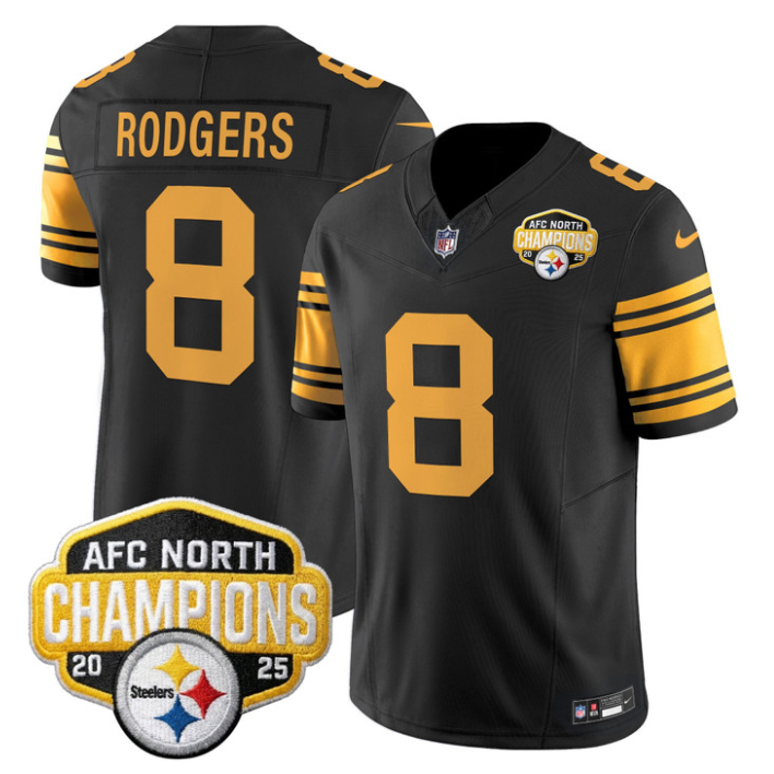 Aaron Rodgers Jersey #8 AFC North Division Champions 2025 Stitched Color Rush