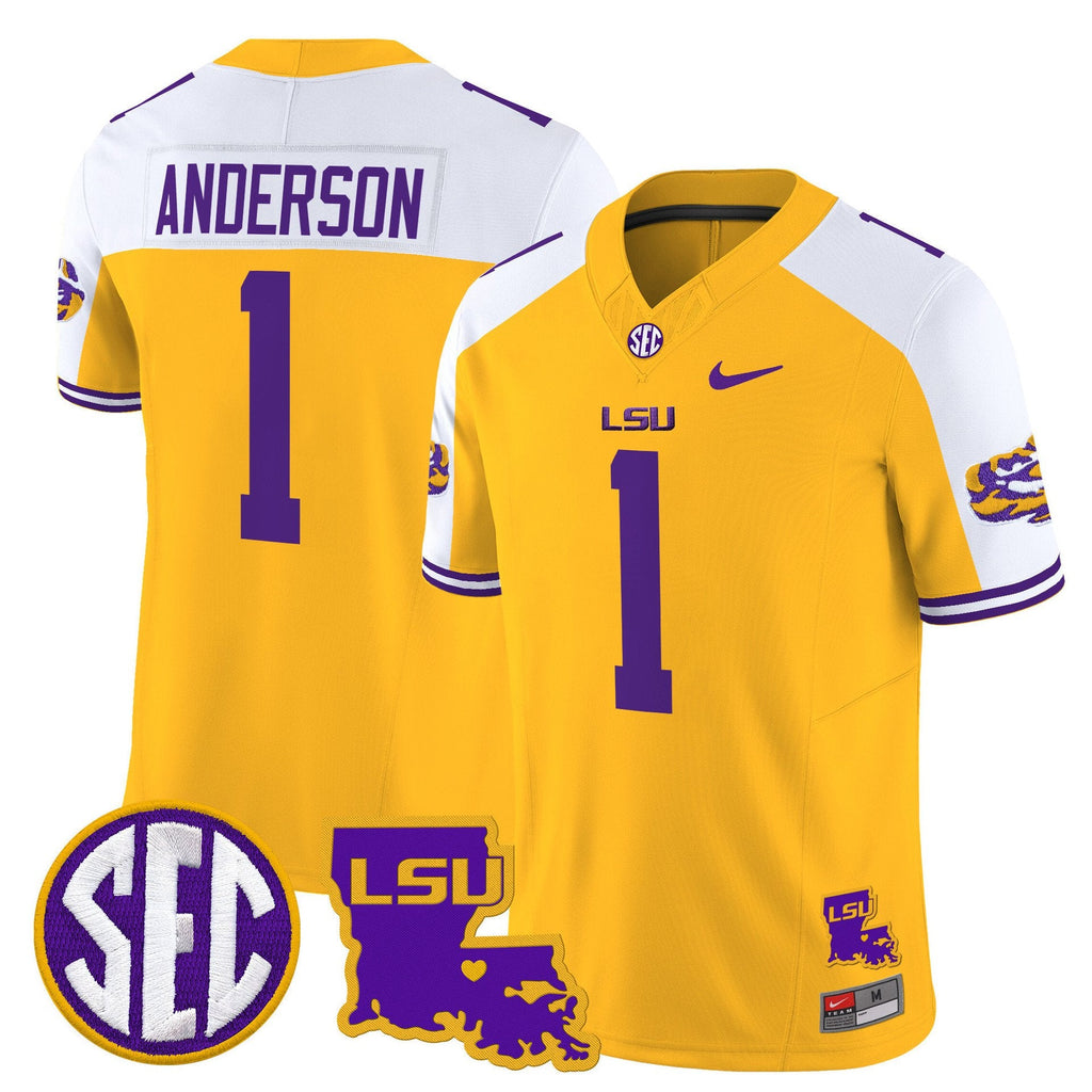 Aaron Anderson Jersey #1 LSU Tigers 2025 Louisiana Patch Stitched Gold Alter