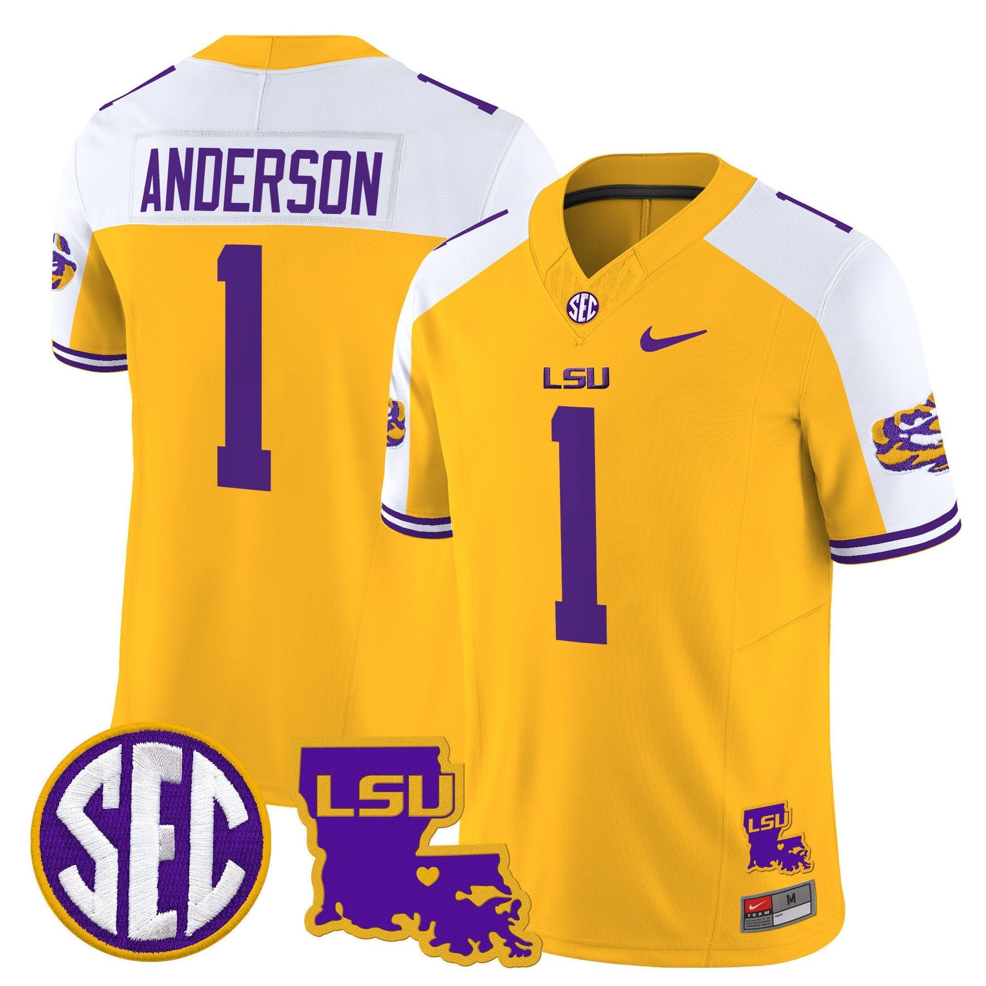 Aaron Anderson Jersey #1 LSU Tigers 2025 Louisiana Patch Stitched Gold Alter