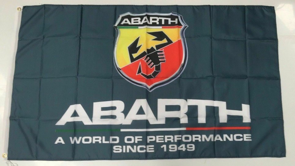 Abarth Style 3 Banner Flag - Car Scorpion Fiat Spider Racing Mechanic Man Cave 3x5ft