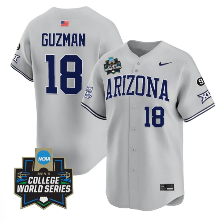 Adonys Guzman Jersey #18 Arizona Wildcats 2025 World Series Stitched Gray