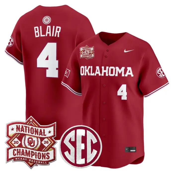 Alec Blair Jersey #4 Oklahoma 2026 National Champions Patch Stitched