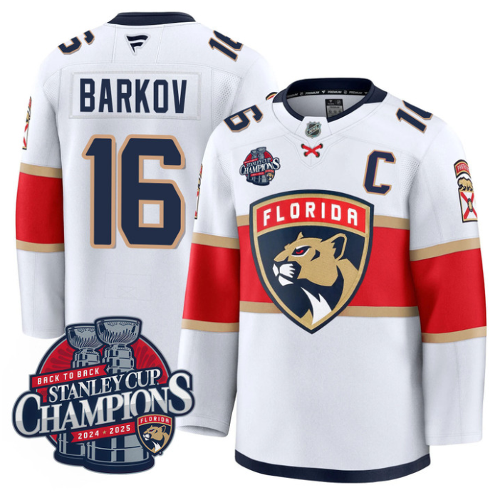 Aleksander Barkov Jersey 16 Florida Panthers 2025 Stanley Cup Back To Back White
