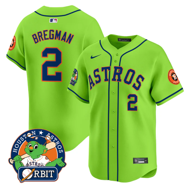 Alex Bregman Jersey #2 Astros Orbit Patch Vapor Premier Limited V2 Stitched Green