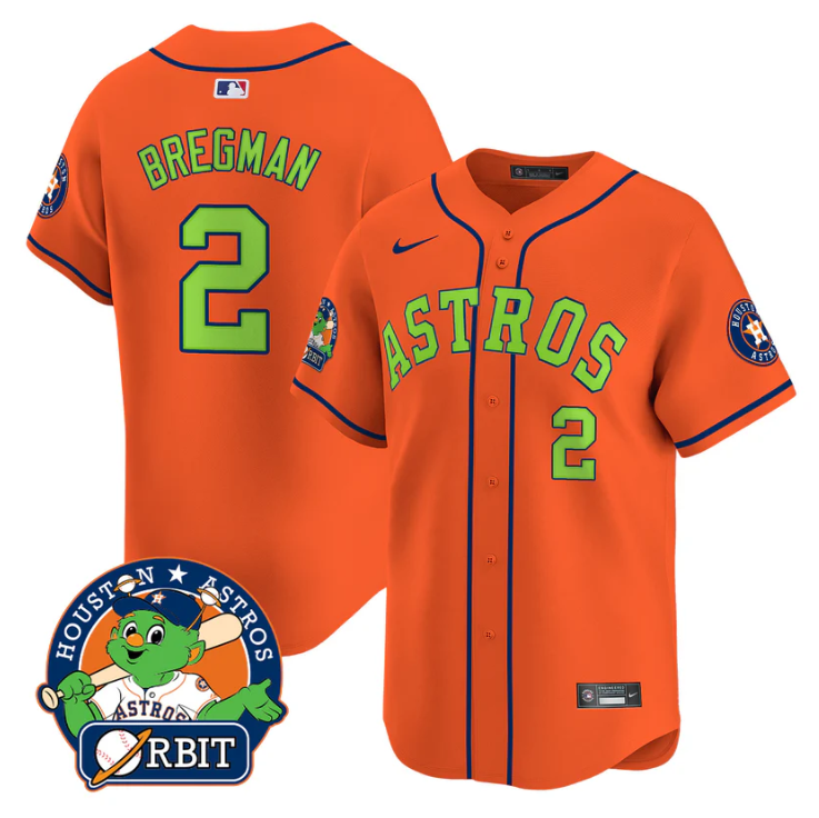 Alex Bregman Jersey #2 Astros Orbit Patch Vapor Premier Limited V2 Stitched Orange