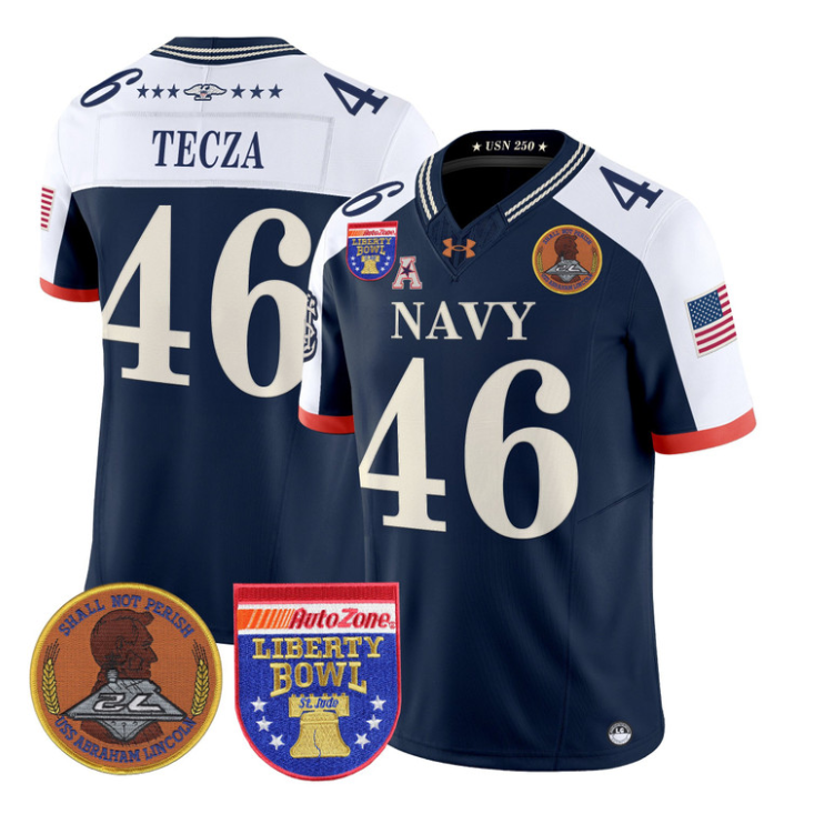 Alex Tecza Jersey #46 Navy Midshipmen 250th 2026 Liberty Bowl Stitched Navy Alternate