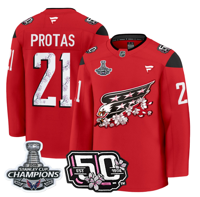 Aliaksei Protas Jersey #21 Washington Capitals 50th 2018 Stanley Cup Champions Patch Red