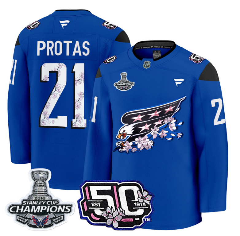 Aliaksei Protas Jersey #21 Washington Capitals 50th 2018 Stanley Cup Champions Patch Royal