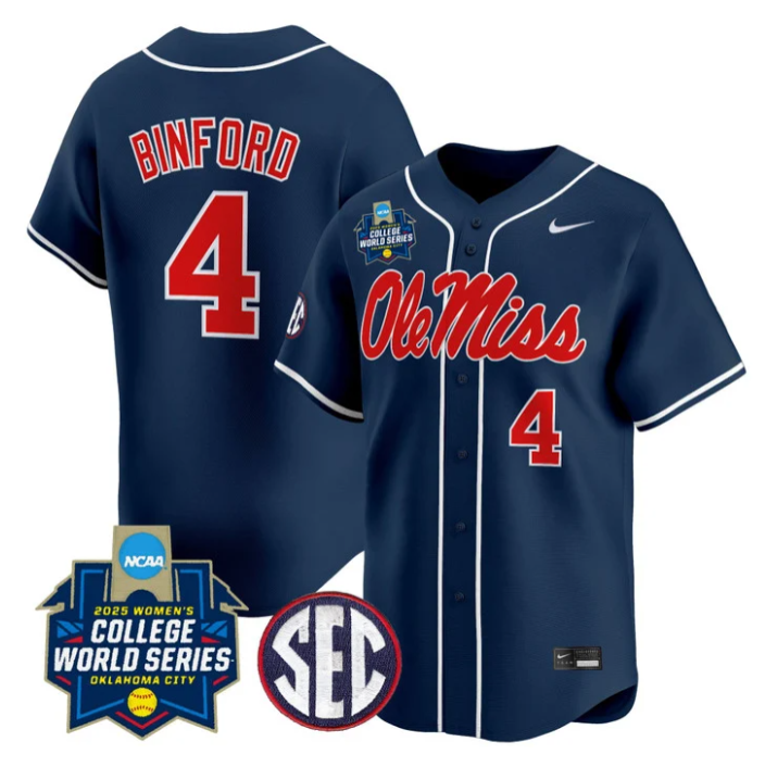 Aliyah Binford Jersey #4 Ole Miss Rebels Softball 2025 World Series Stitched Navy