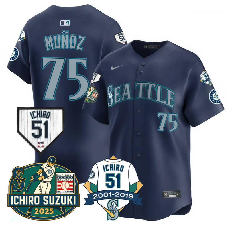 Andrés Muñoz Jersey #75 Seattle Mariners Ichiro Suzuki Stitched Navy