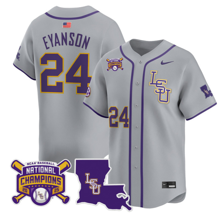 Anthony Eyanson Jersey #24 LSU Tigers 2025 World Series Champions Stitched Gray