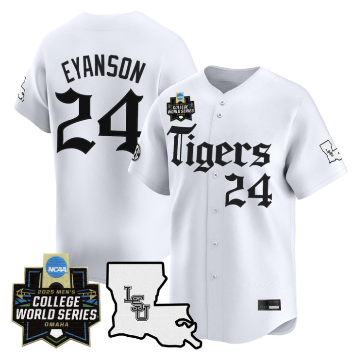 Anthony Eyanson Jersey #24 LSU Tigers 2025 World Series Gothic Geaux White