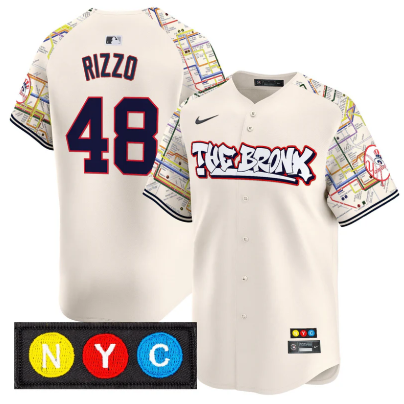 Anthony Rizzo Jersey #48 New York Yankees The Bronx Subway Style Premier Stitched Cream
