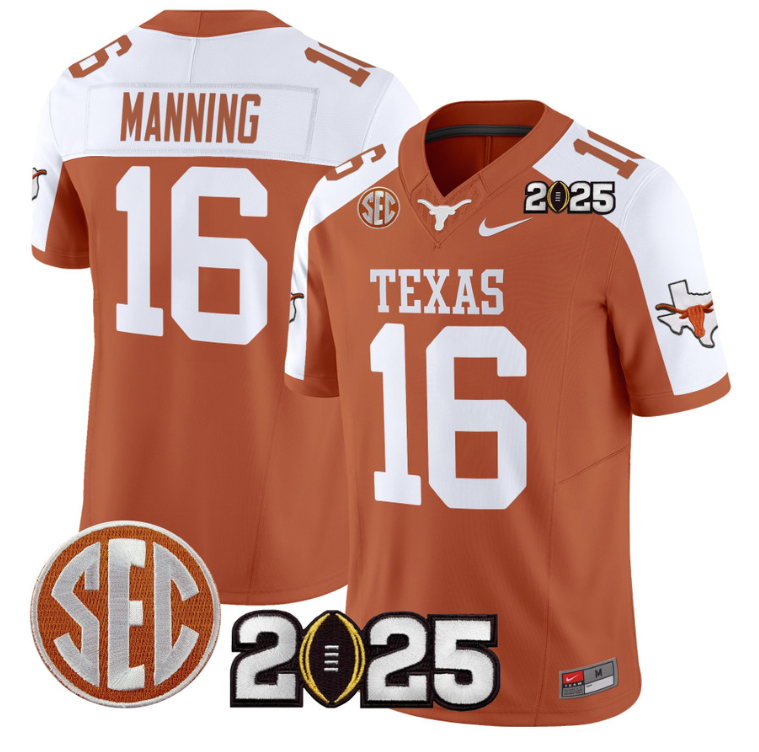 Arch Manning Jersey #16 Texas Longhorns 2025 CFP Final Patch Orange Alternate