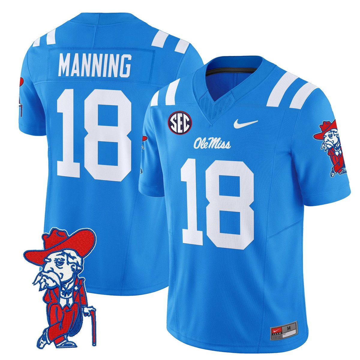 Archie Manning Jersey #18 Ole Miss Rebels 2025 Limited V2 Stitched Powder Blue