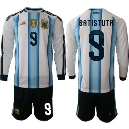 Argentina #9 BATISTUTA Jersey Long Sleeve National Team x World Cup 2026 Home White On Field Soccer