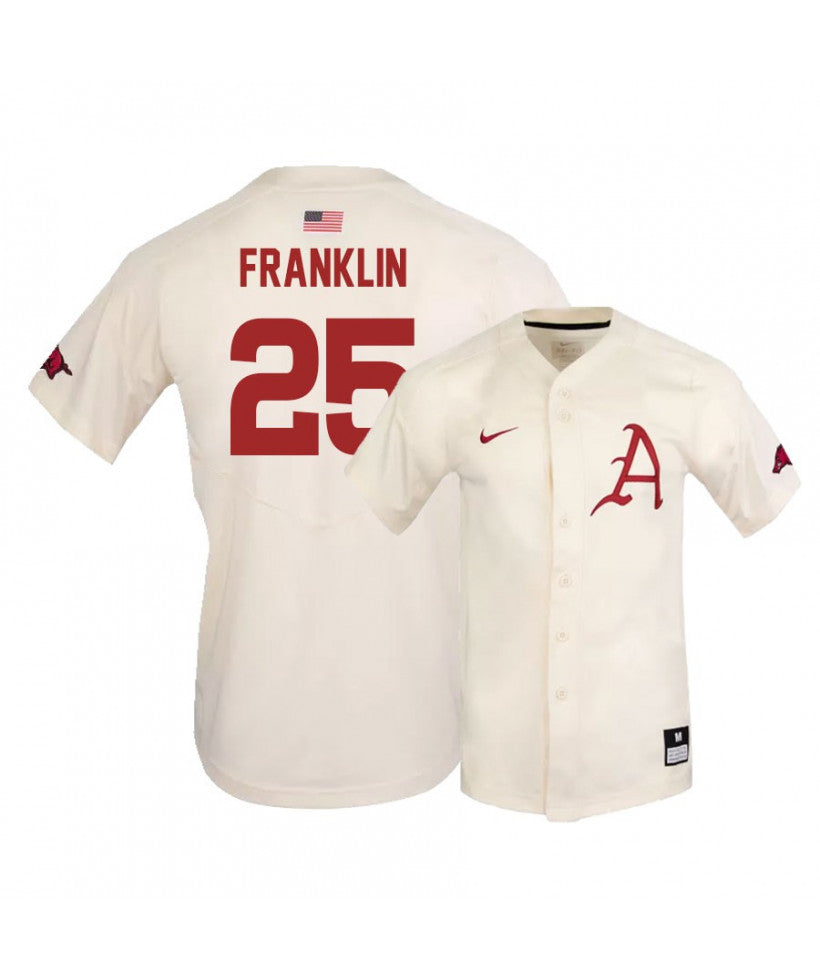 Arkansas Razorbacks 25 Christian Franklin White Elite Baseball Jersey