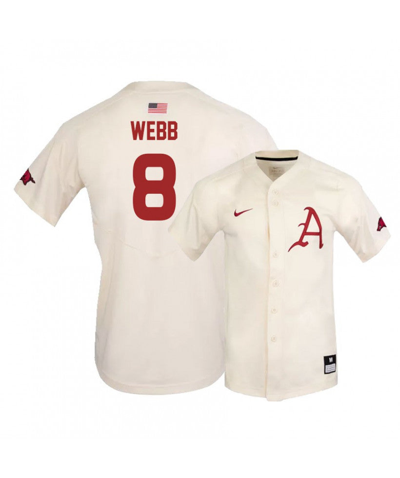 Arkansas Razorbacks 8 Braydon Webb White Elite Baseball Jersey