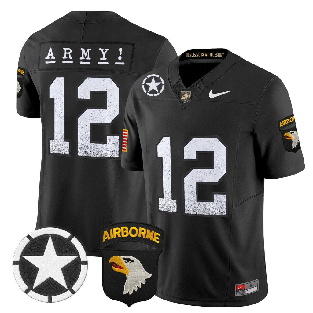 Army Jersey #12 Army Black Knights 2025 Screaming Eagles Stitched Black