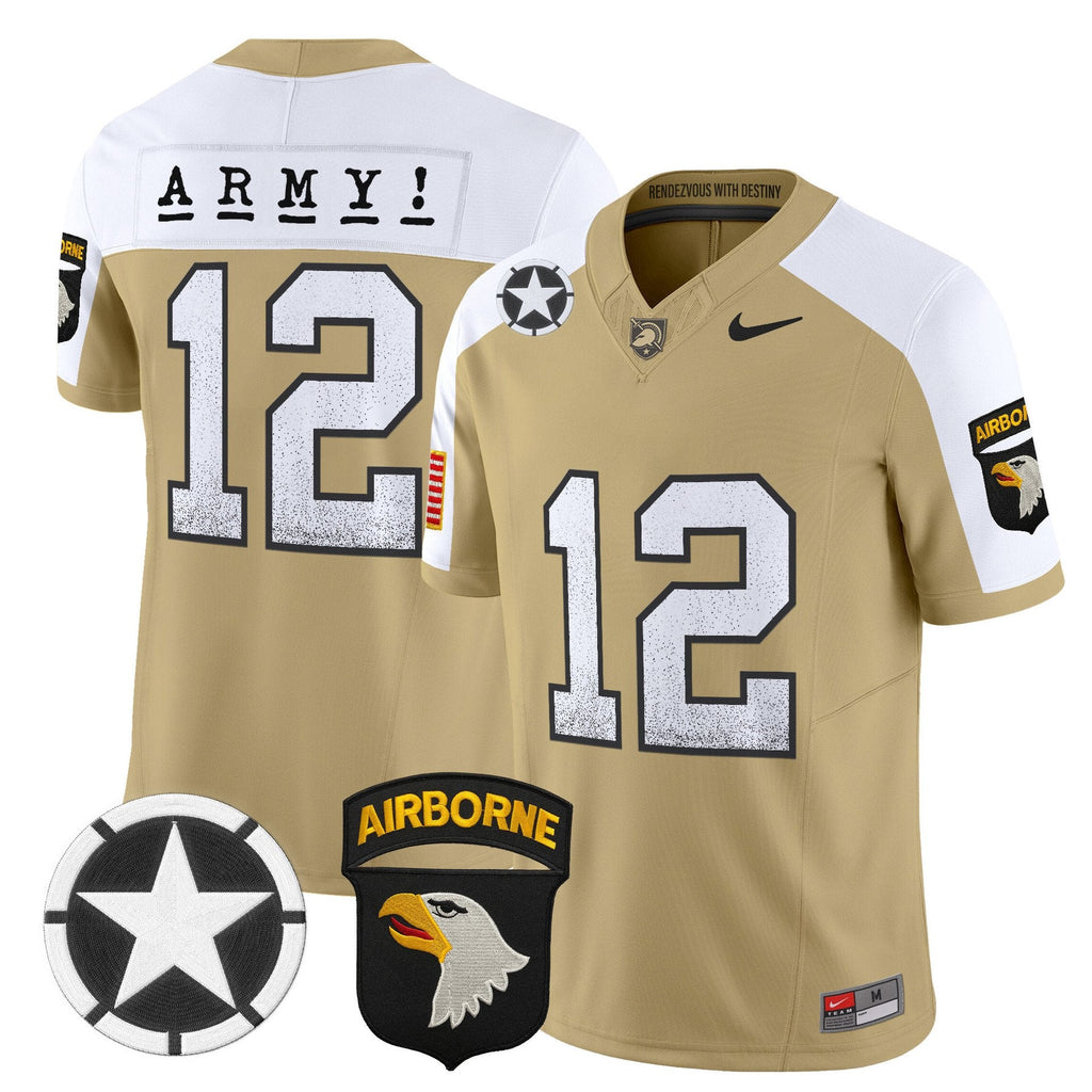Army Jersey #12 Army Black Knights 2025 Screaming Eagles Stitched Tan