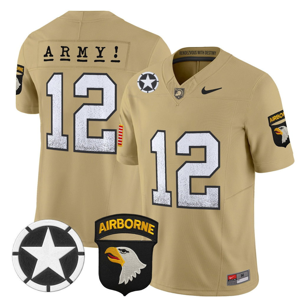 Army Jersey #12 Army Black Knights 2025 Screaming Eagles Stitched Tan