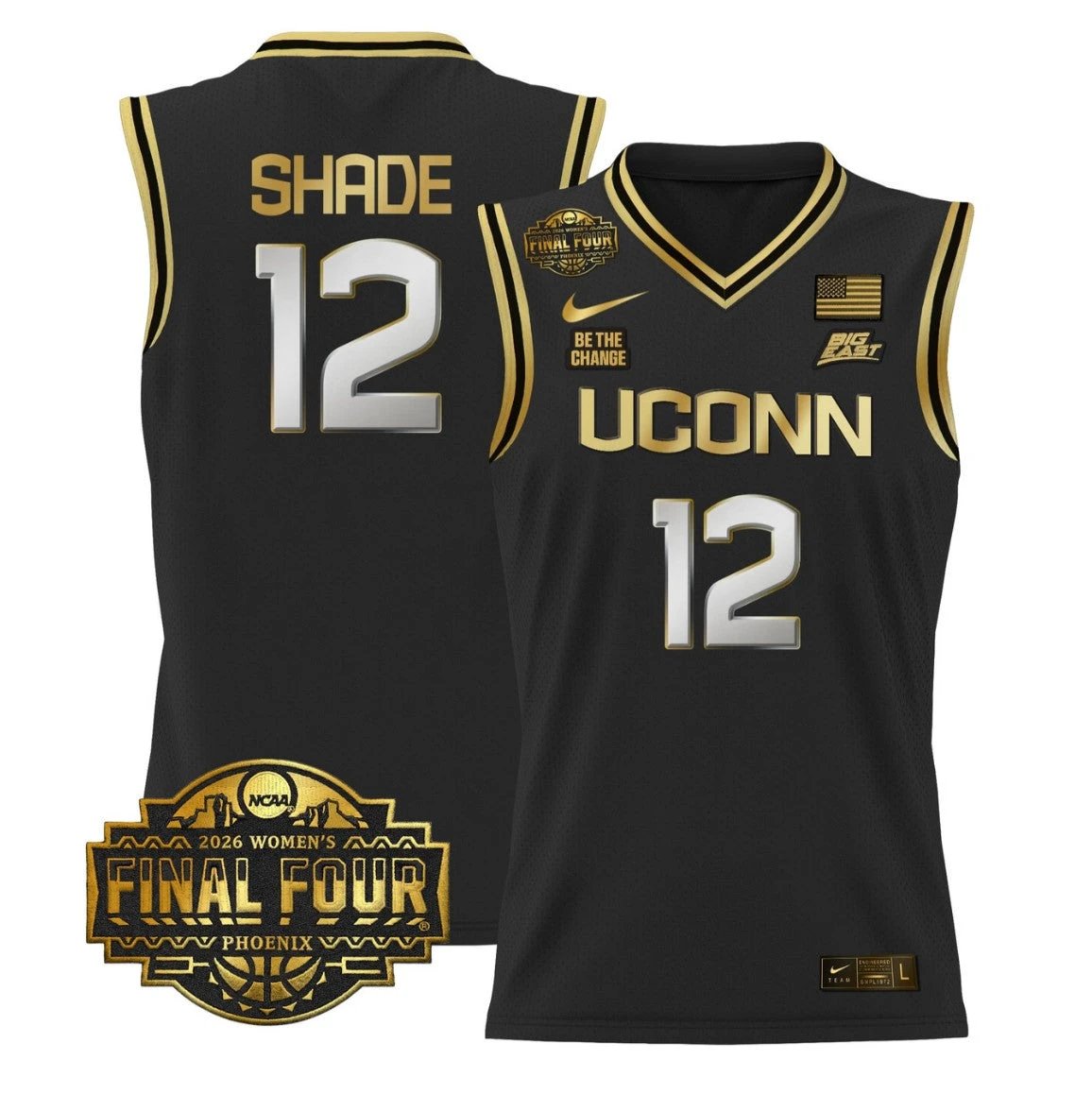 Ashlynn Shade Jersey #12 UConn Huskies 2026 Final Four Stitched Black Gold