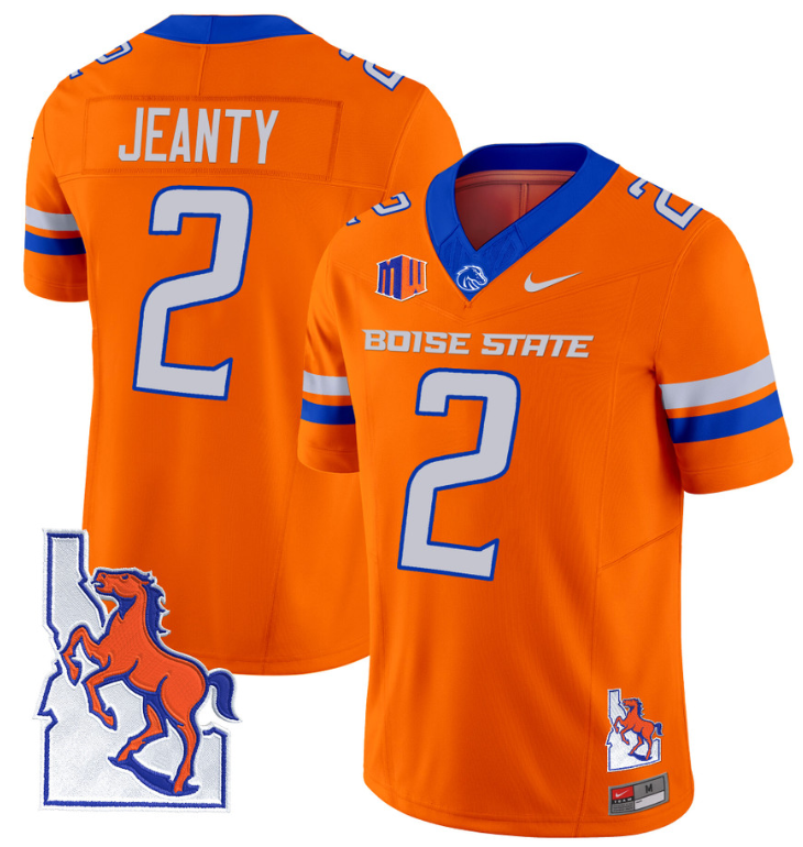 Ashton Jeanty Jersey #2 Boise State Broncos 2024 Map Patch Vapor Football Orange