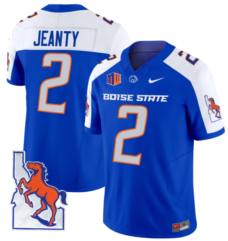 Ashton Jeanty Jersey #2 Boise State Broncos 2024 Map Patch Vapor Football Royal Alternate