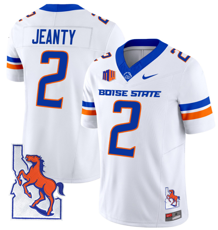 Ashton Jeanty Jersey #2 Boise State Broncos 2024 Map Patch Vapor Football White
