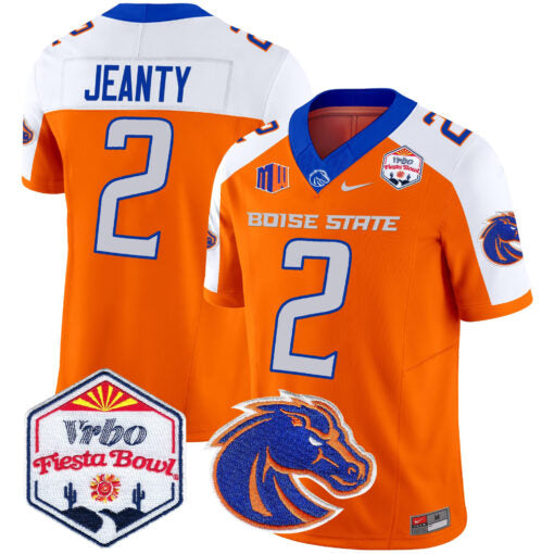 Ashton Jeanty Jersey #2 Boise State Broncos 2025 Fiesta Bowl Patch Vapor Orange