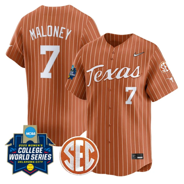 Ashton Maloney Jersey #7 Texas Longhorns 2025 World Series Stitched Orange Pinstripe