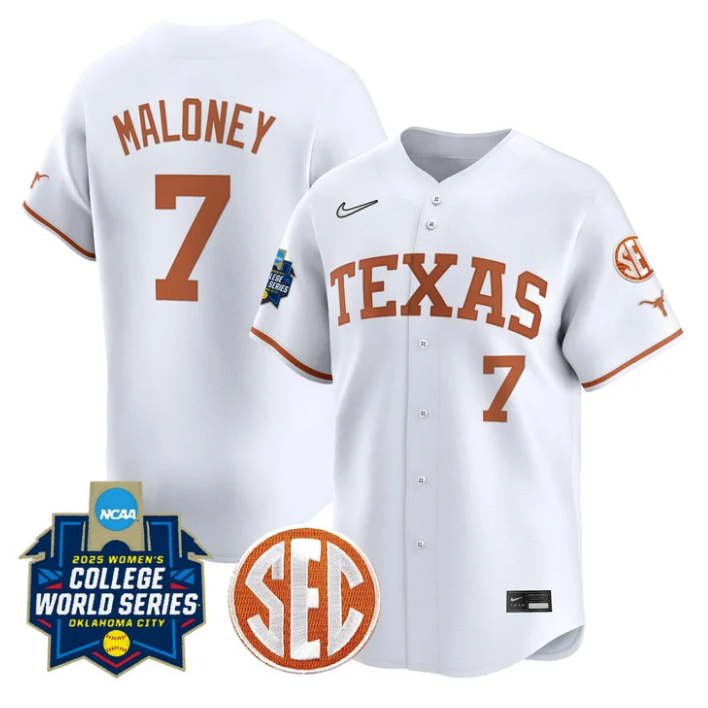 Ashton Maloney Jersey #7 Texas Longhorns 2025 World Series Stitched White