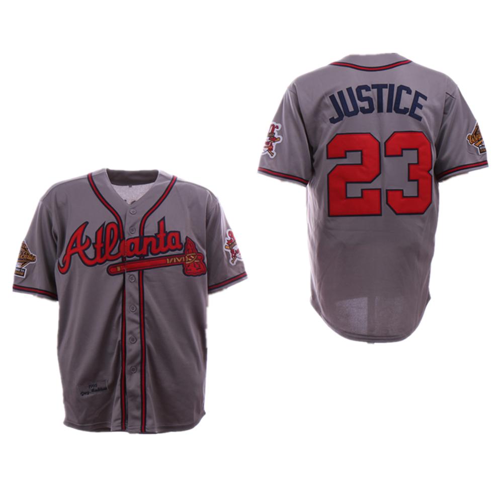 Atlanta Braves David Justice Gray 1995 Throwback Jersey