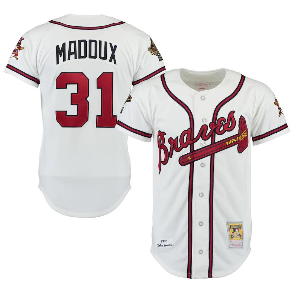 Atlanta Braves Greg Maddux White 1995 Throwback Jersey