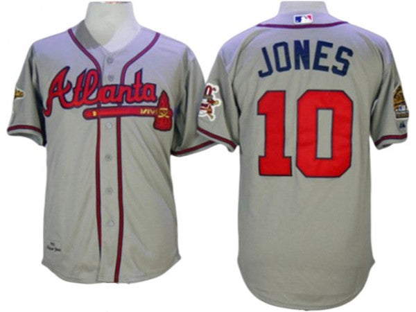 Atlanta Braves #10 Chipper Jones 1995 Throwback Jersey - Gray