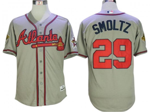 Atlanta Braves #29 John Smoltz 1995 Throwback Jersey - Gray