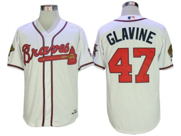 Atlanta Braves #47 Tom Glavine 1995 Throwback Jersey -White