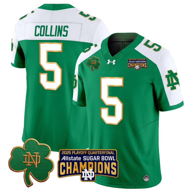 Beaux Collins Jersey #5 Notre Dame 2025 Sugar Bowl Champions Green Alternate