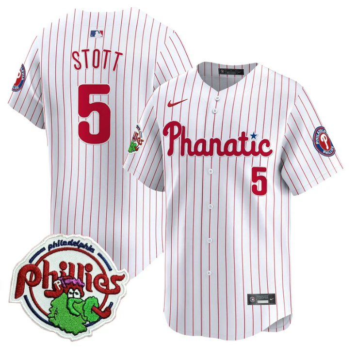 Bryson Stott Jersey #5 Phillies Phanatic Patch Vapor Premier Limited Stitched White Pinstripe