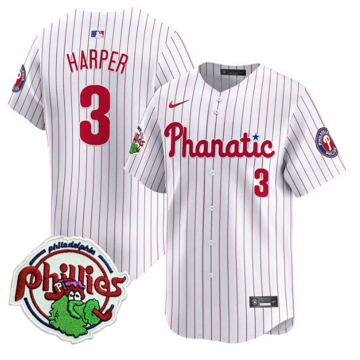 Bryce Harper Jersey #3 Phillies Phanatic Patch Vapor Premier Limited Stitched Pinstripe