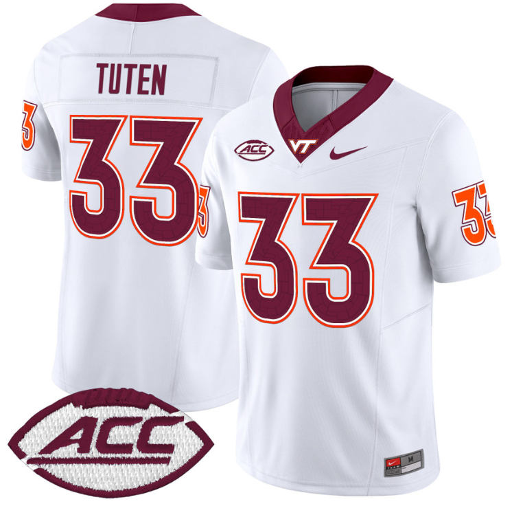 Bhayshul Tuten Jersey #33 Virginia Tech Hokies Vapor Limited College Football White