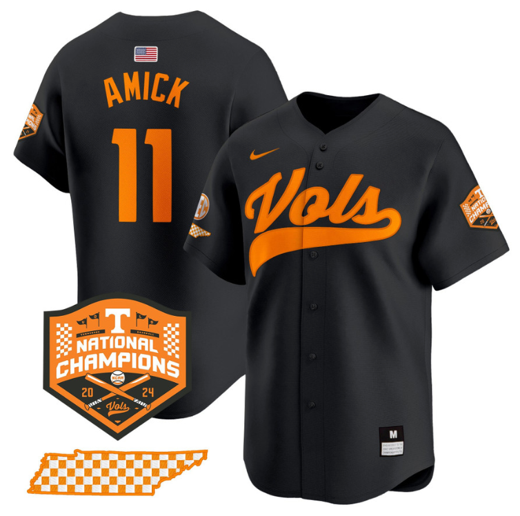 Billy Amick Jersey #11 Tennessee Volunteers Baseball 2024 Champions Vapor Premier Limited  Black