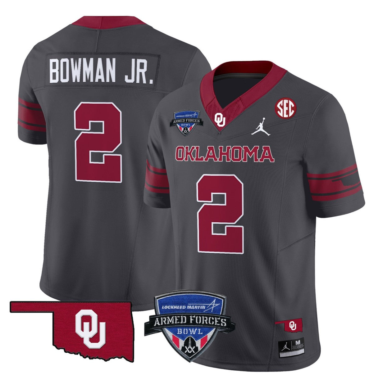 Billy Bowman Jr Jersey #2 Oklahoma Sooners 2025 Armed Forces Bowl Patch Anthracite